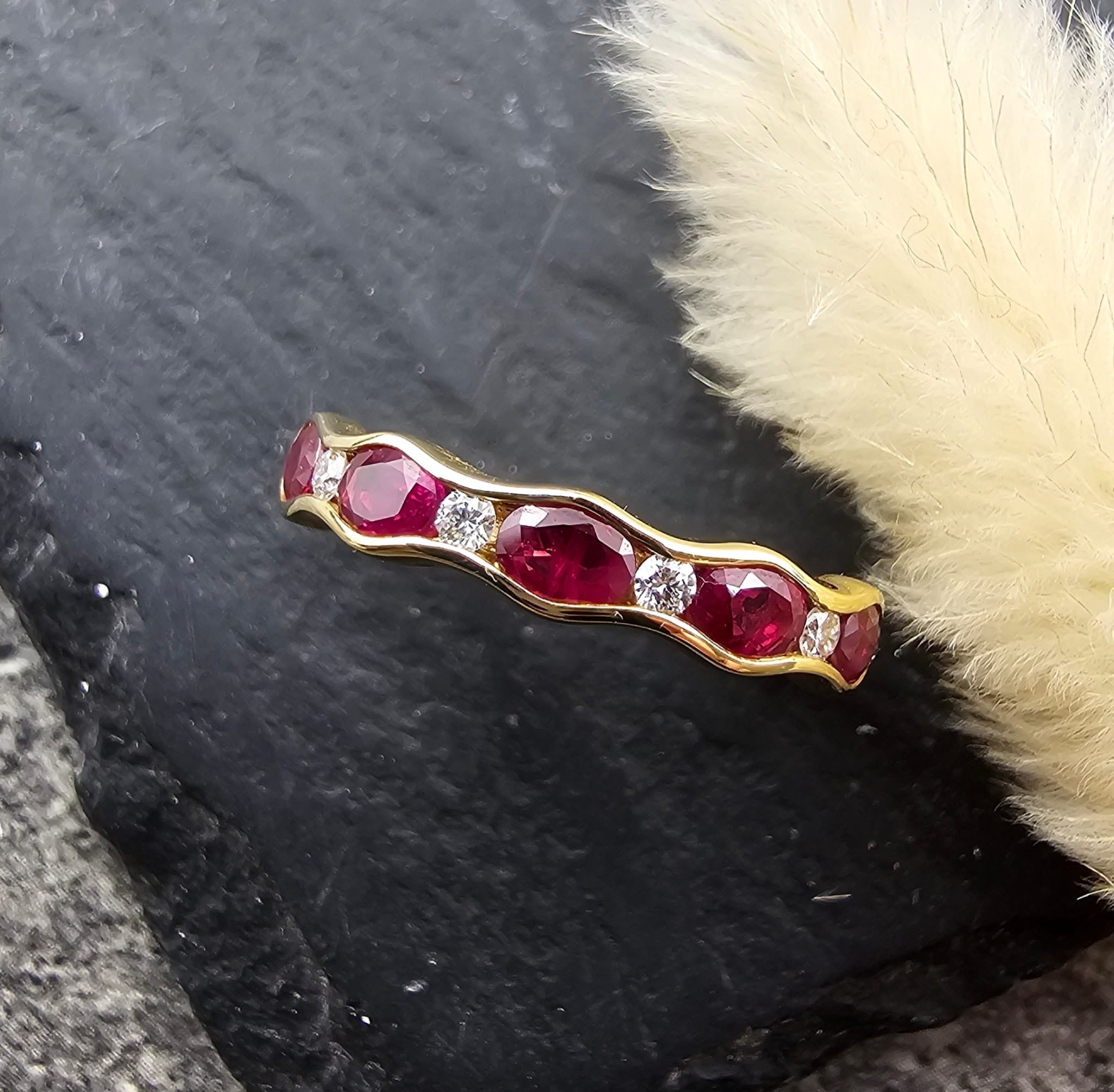 Wave Edge Ruby and Diamond Ring