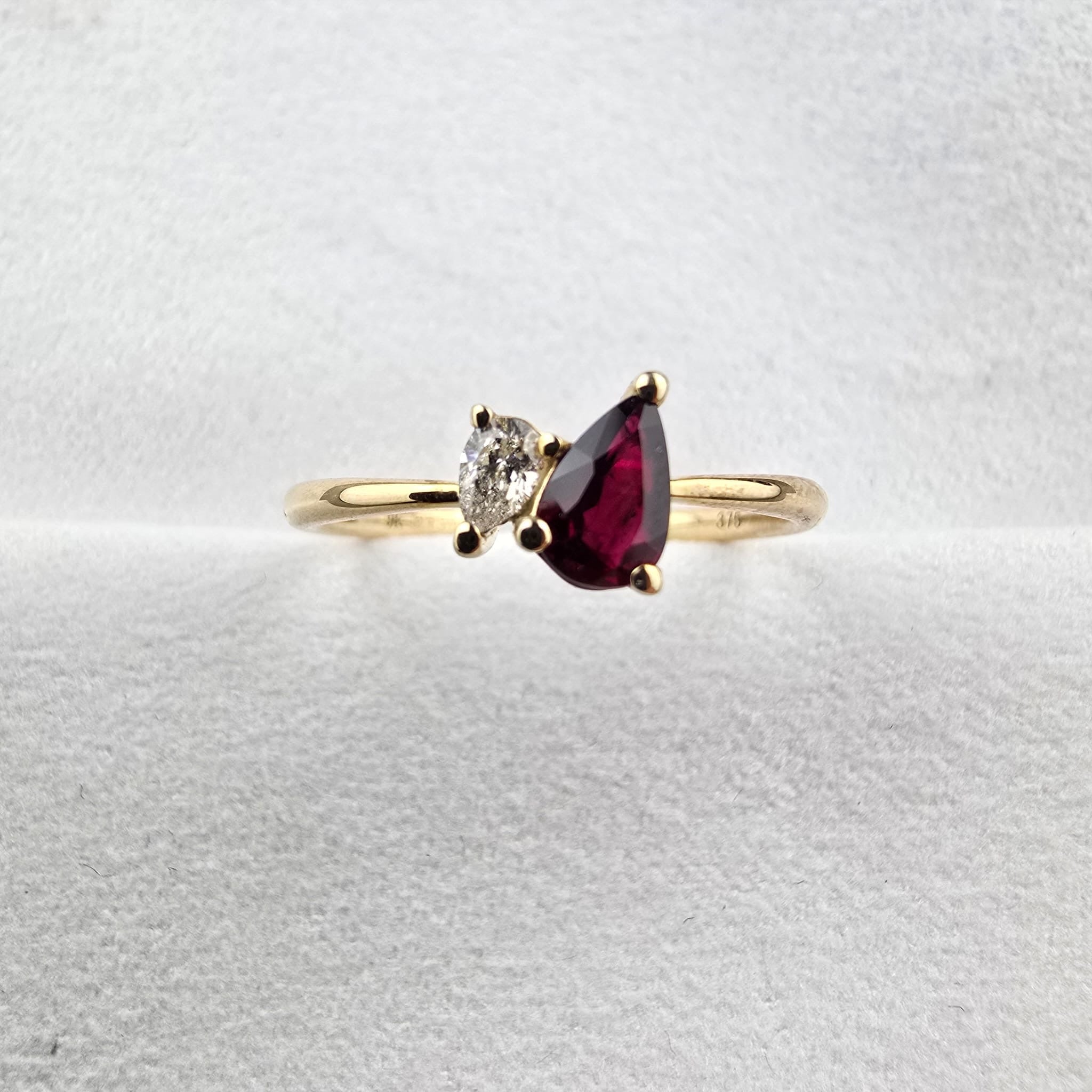 Ruby and Diamond Pear Shape Toi et Moi Style Ring