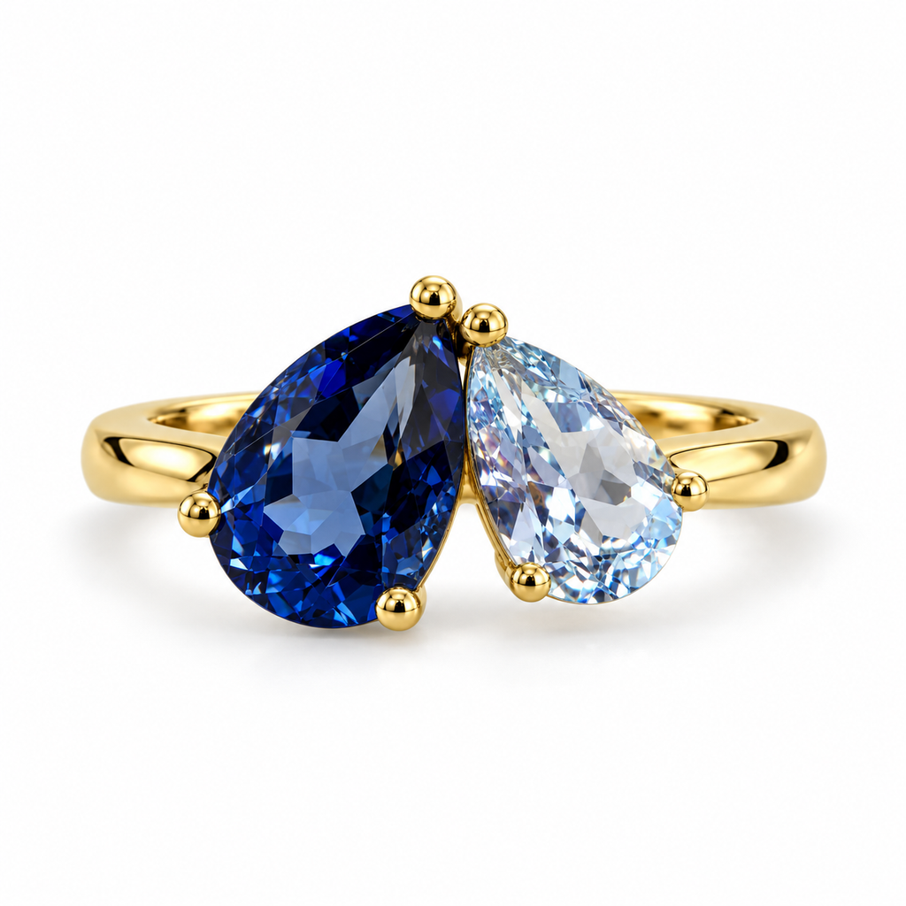 Blue Topaz Toi et Moi Ring