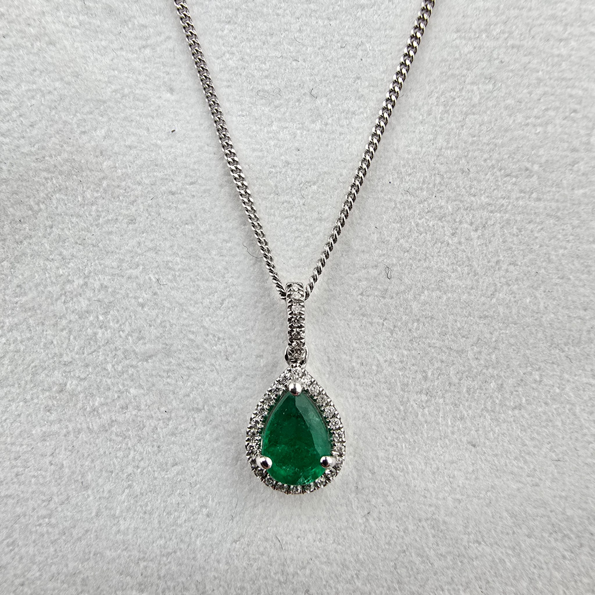 Pear Emerald and Diamond Halo Pendant