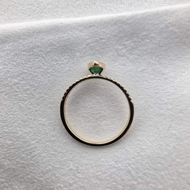 Pear Emerald and Diamond Shoulder Ring