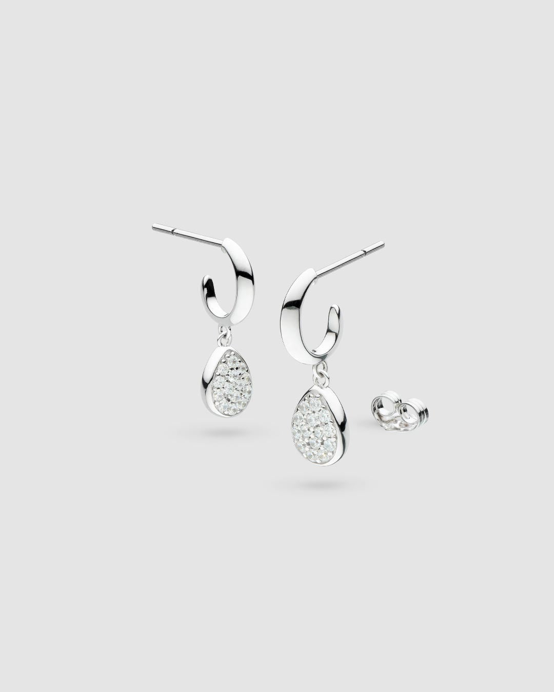 Coast Pebble Glisten Pave CZ Semi Hoop Stud Drop Earrings