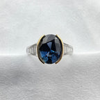 Madagascan Teal Sappphire and Diamond Shoulder Ring