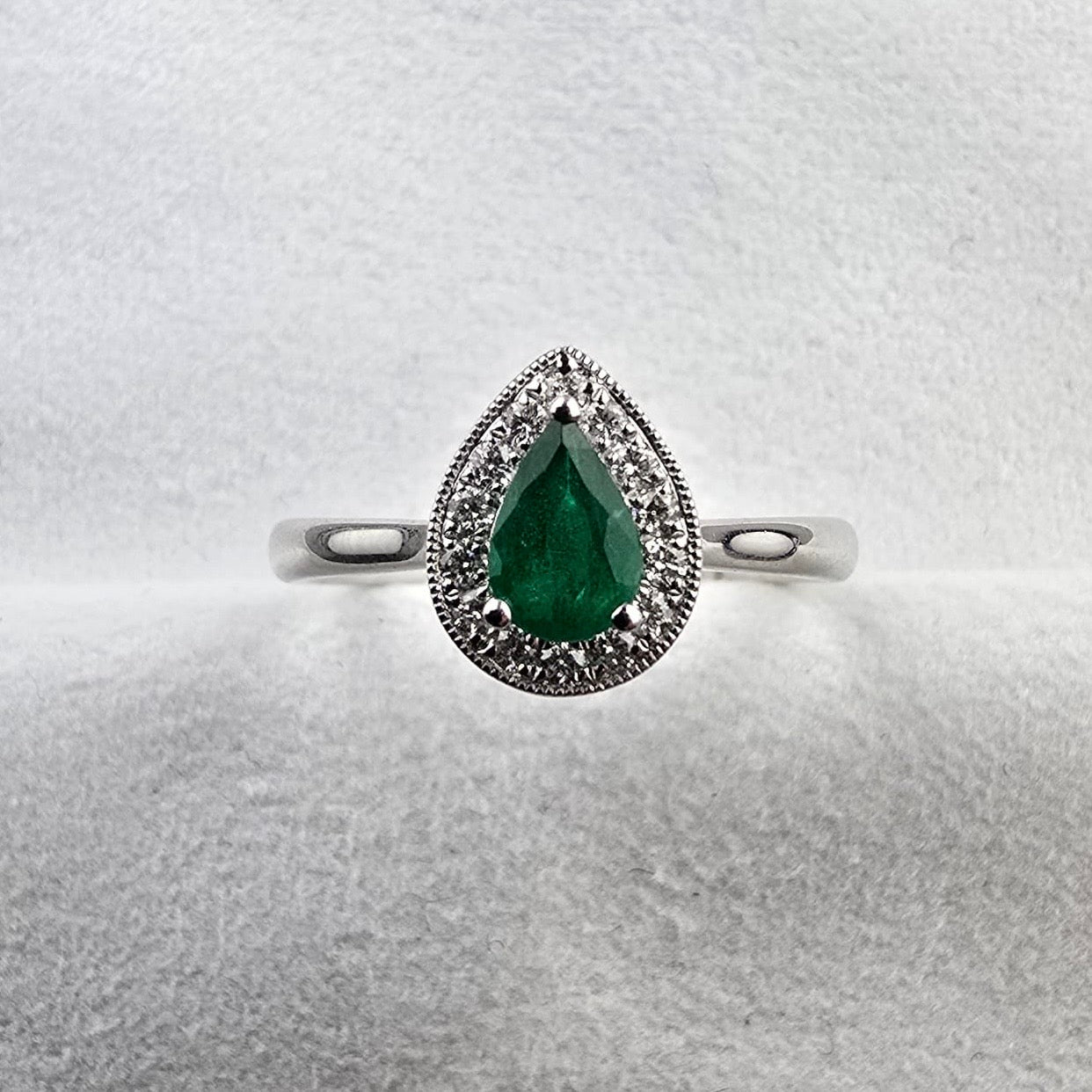 Pear Emerald Halo Ring