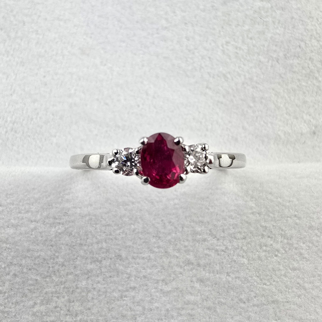 Ruby and diamond three stone ring