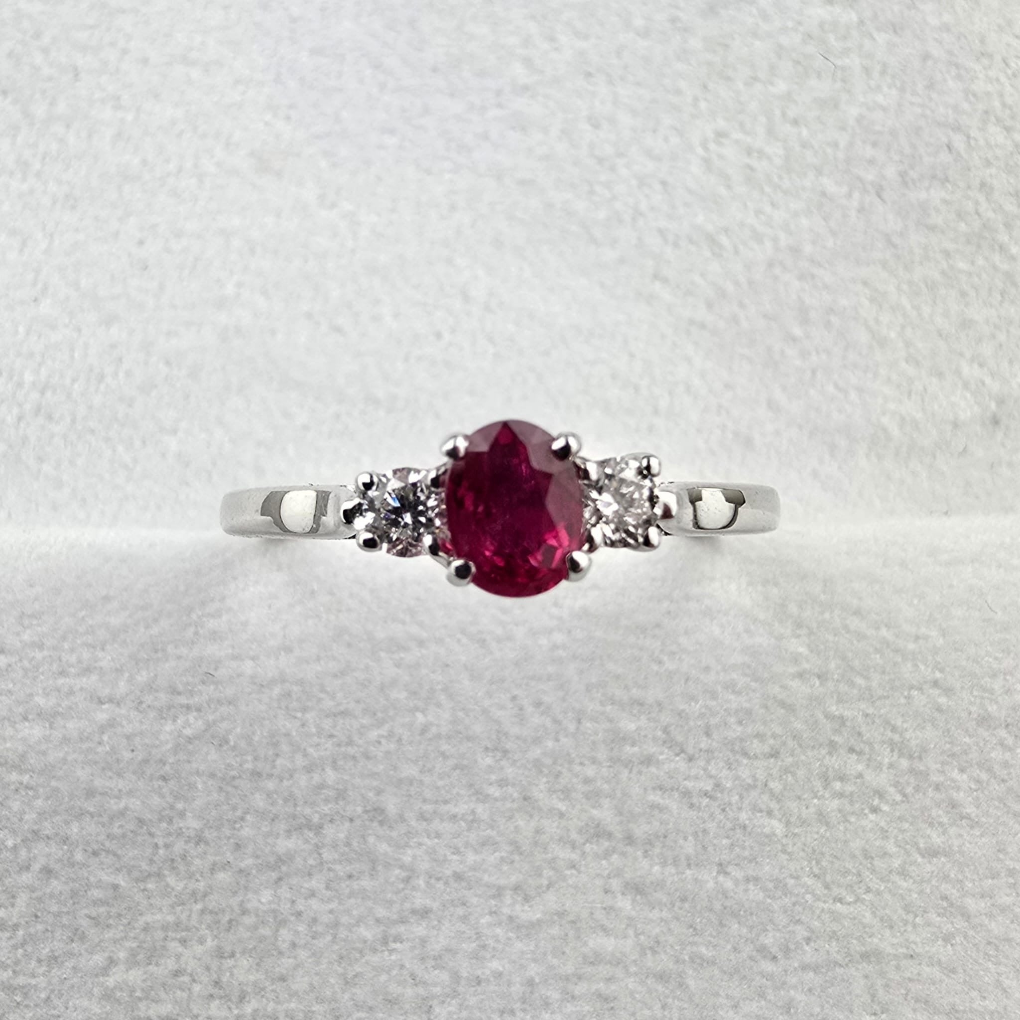 Ruby and diamond three stone ring