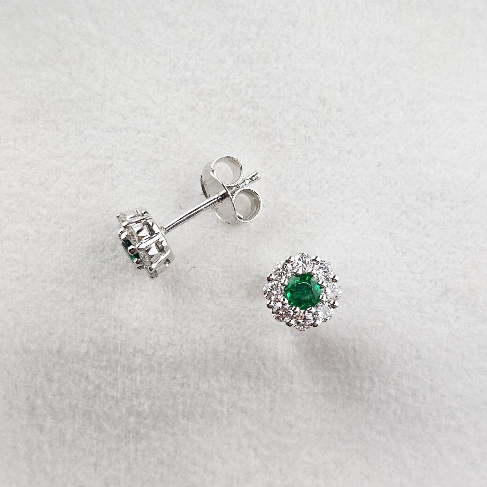Emerald and Diamond Halo Studs