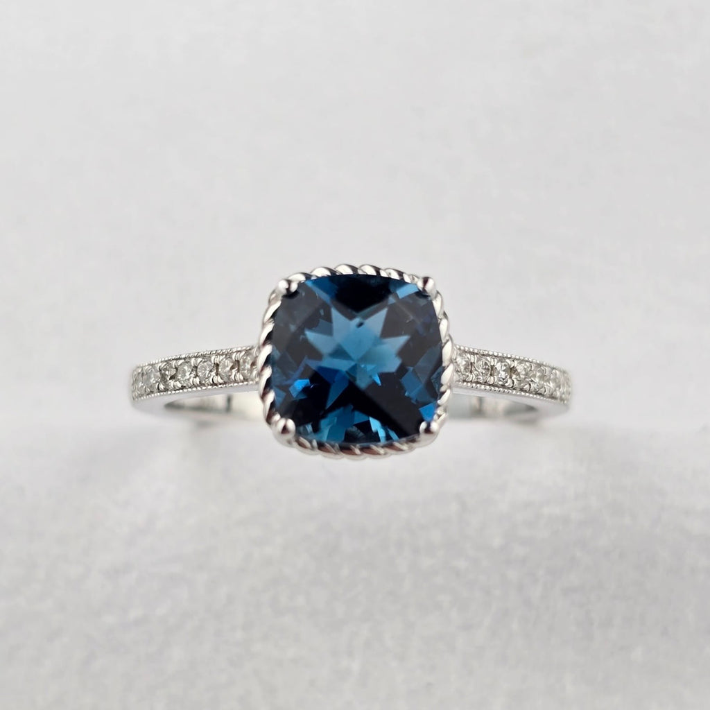 Checkerboard London Blue Topaz Ring