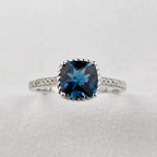 Checkerboard London Blue Topaz Ring
