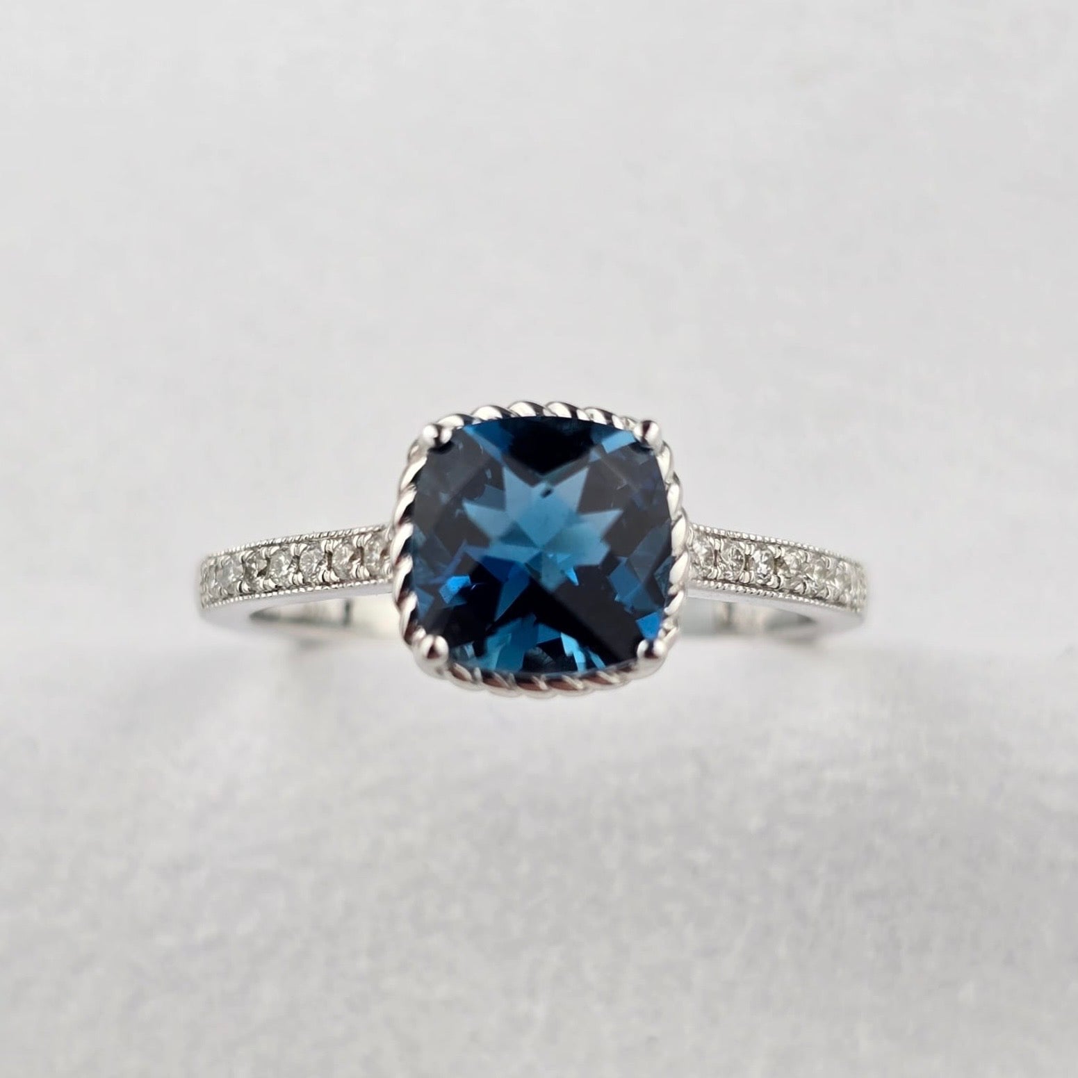 Checkerboard London blue topaz ring