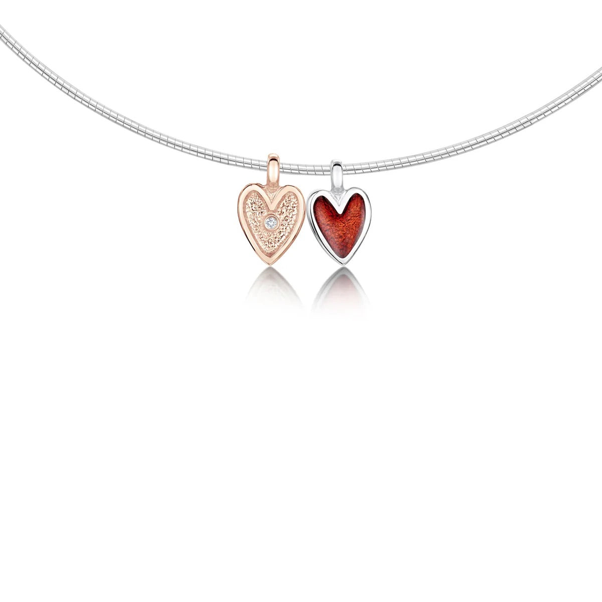 Secret Hearts Silver Diamond Necklace with 9ct Rose Gold & Red Enamel