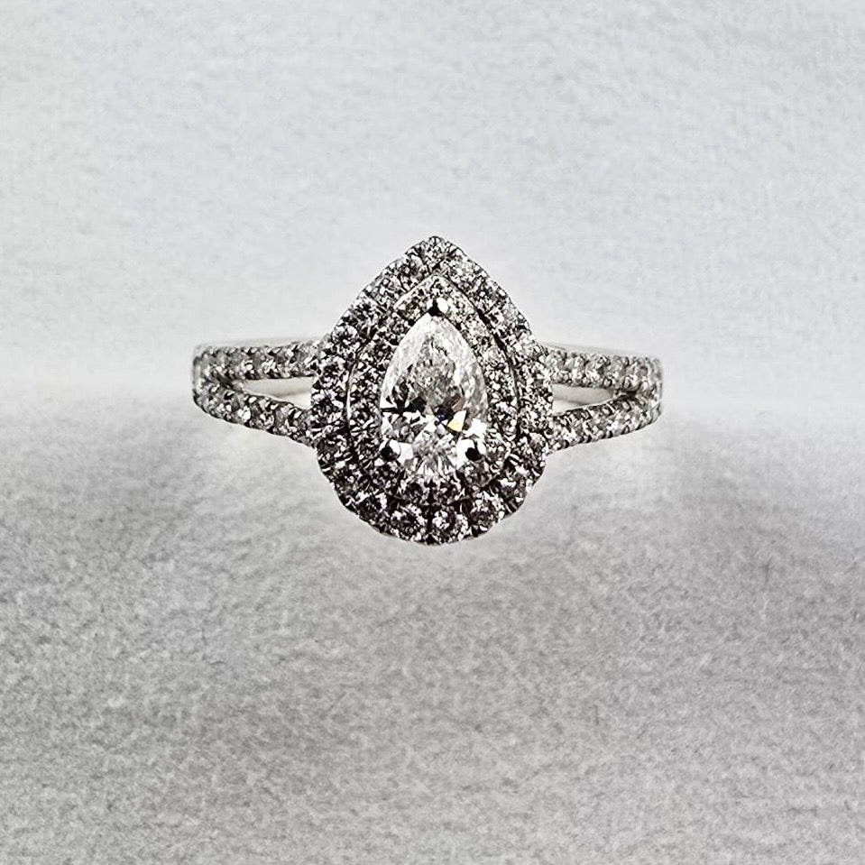Pear Diamond Double Halo Ring