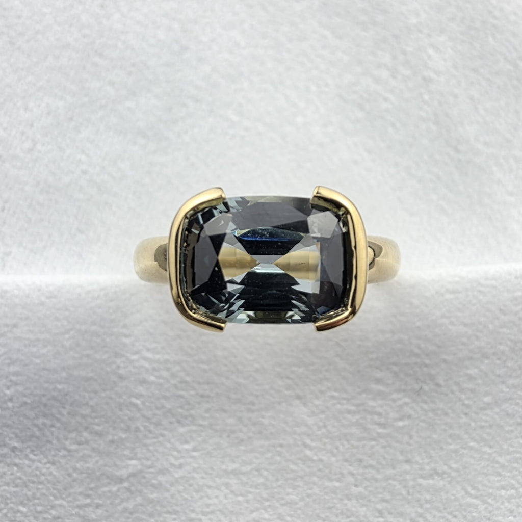 Madagascan Teal Sapphire Semi-Rubover Ring