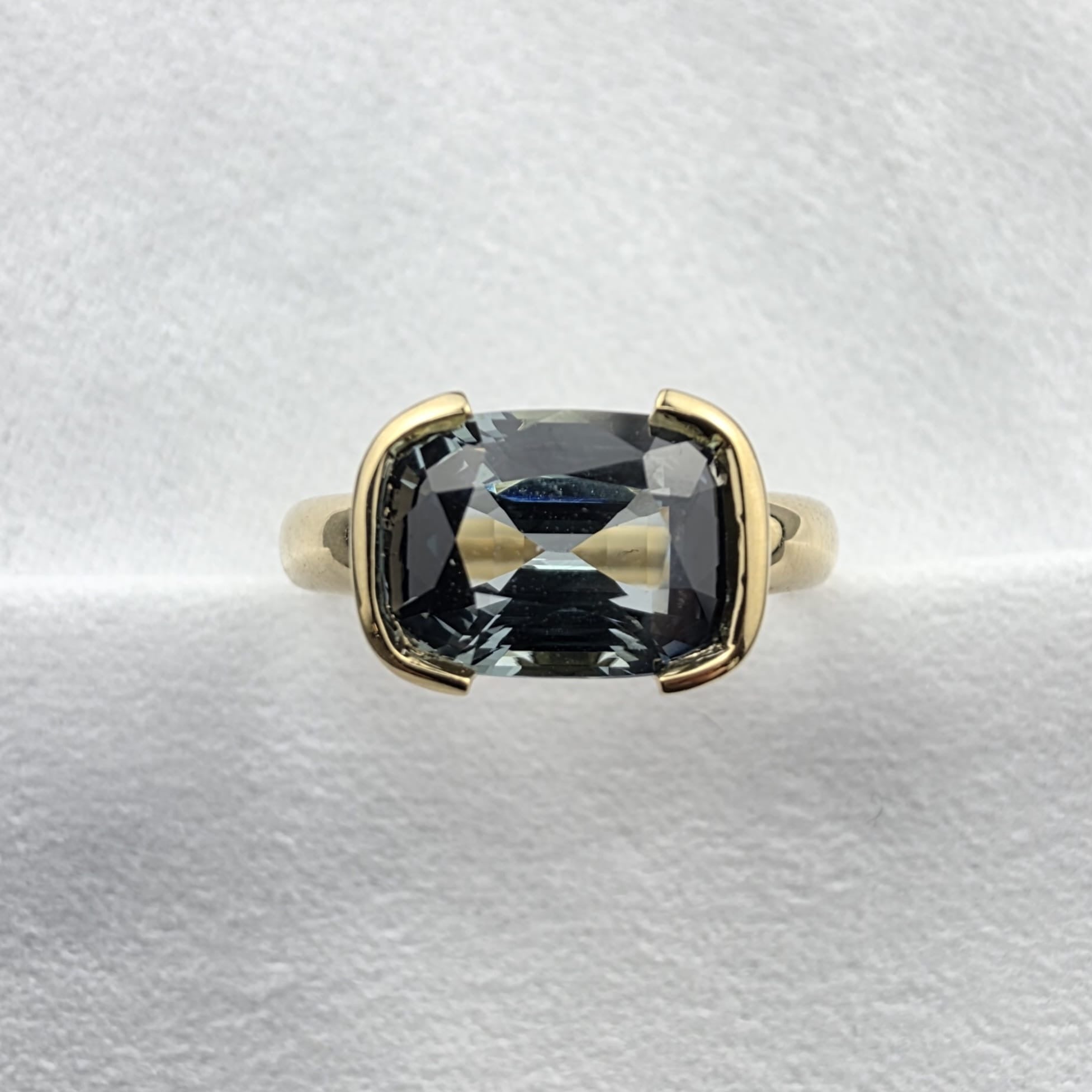 Madagascan Teal Sapphire Semi-Rubover Ring
