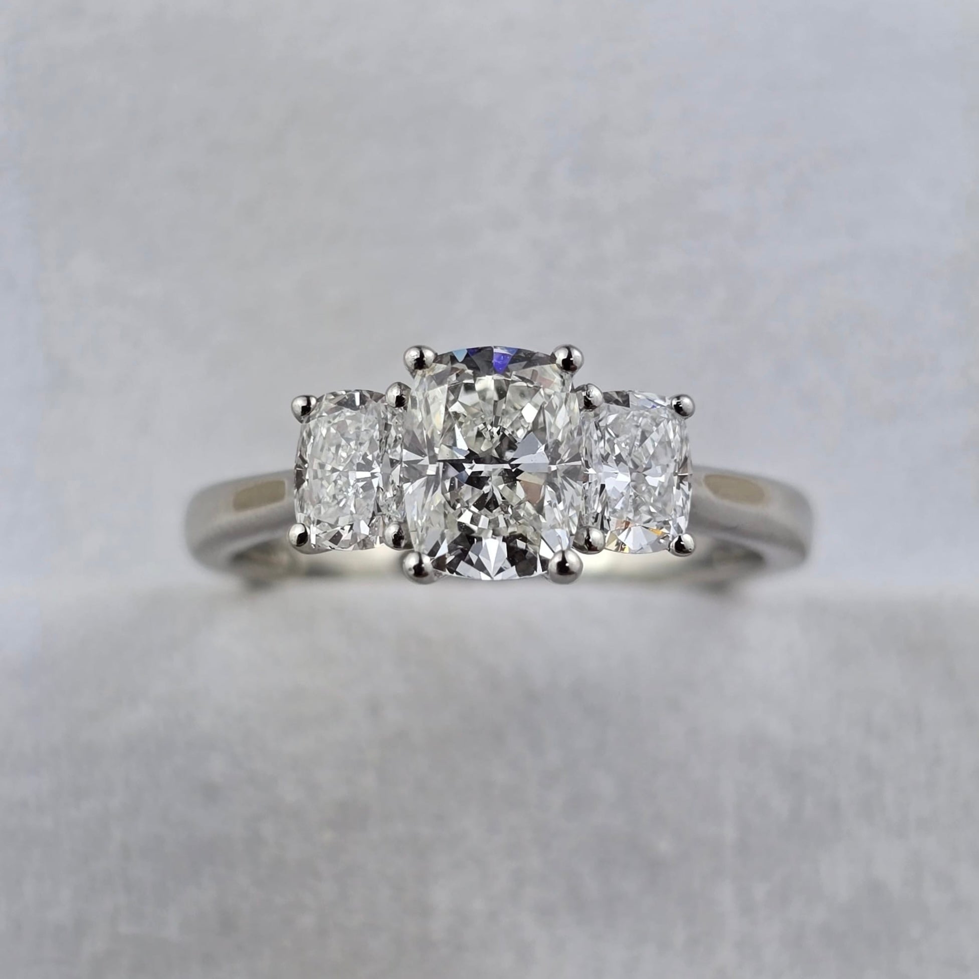 Cushion Cut Trilogy Diamond Ring