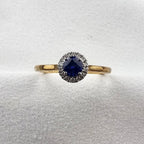 Round Sapphire and Diamond Halo Ring