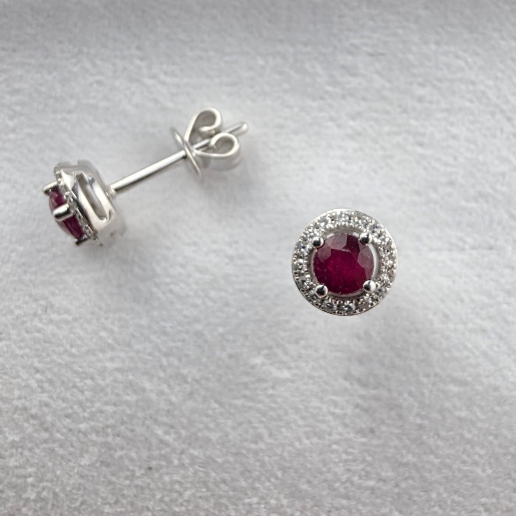 Round Ruby and Diamond Halo Studs