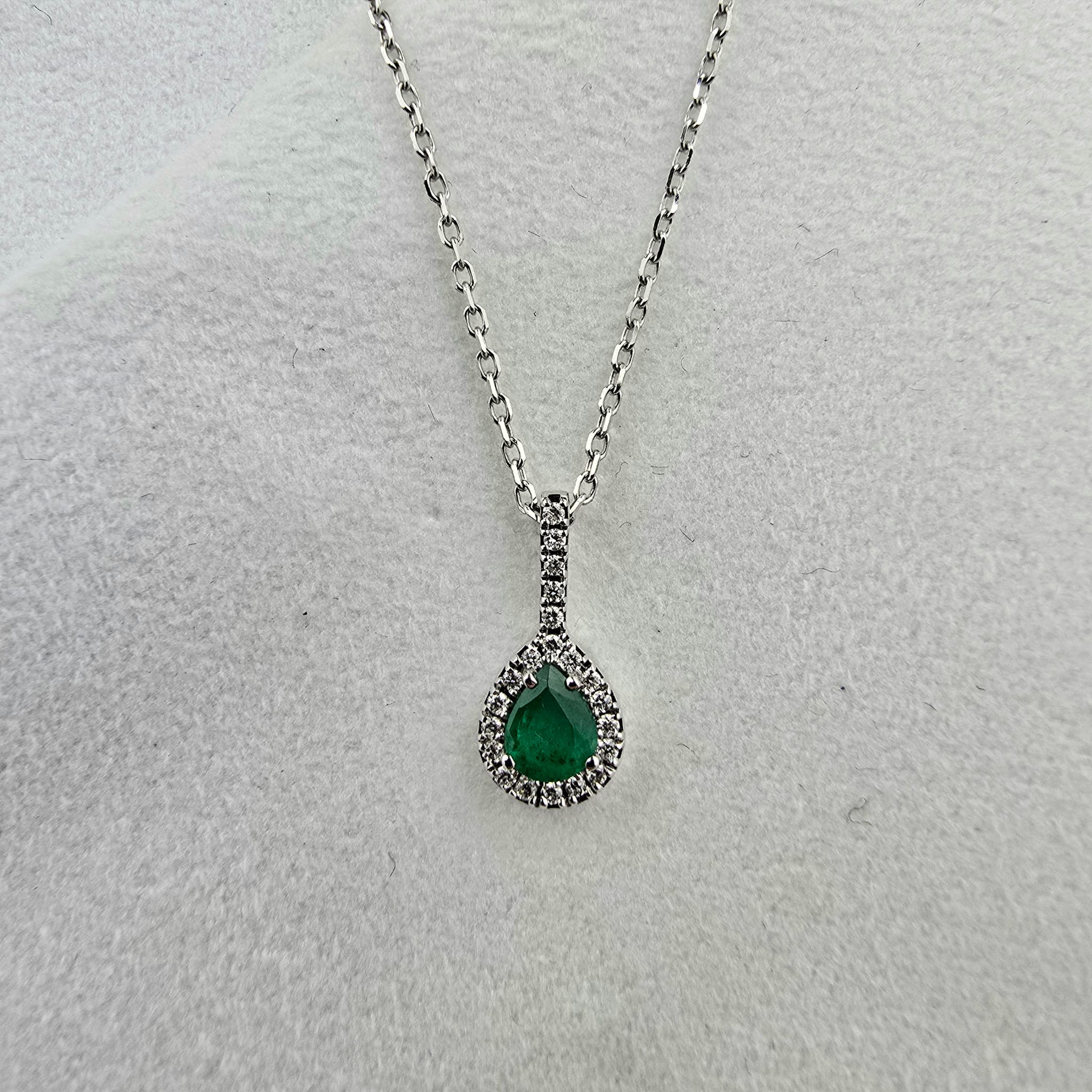 Pear Emerald and Diamond Drop Pendant