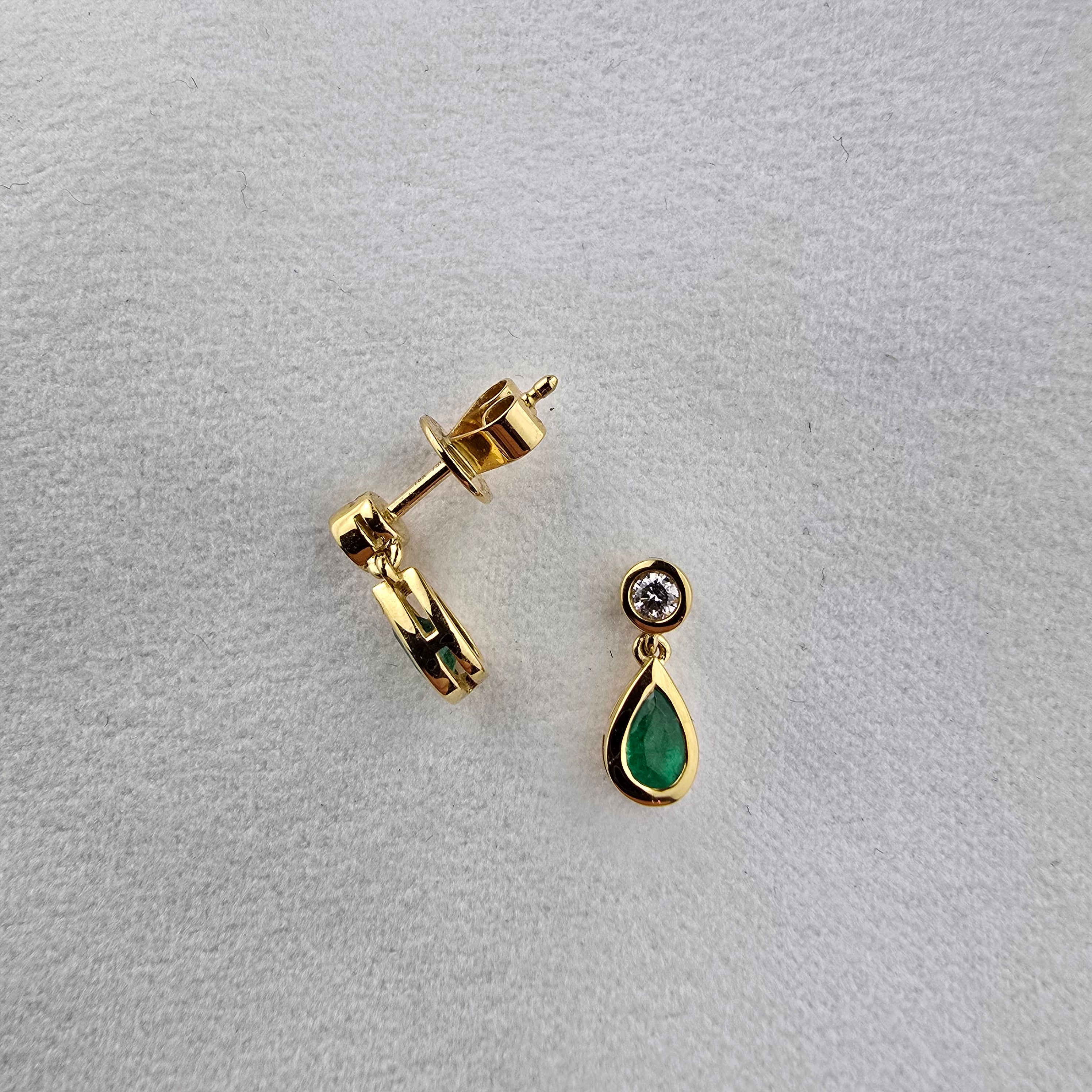 Emerald and Diamond Rubover Set Drop Earrings