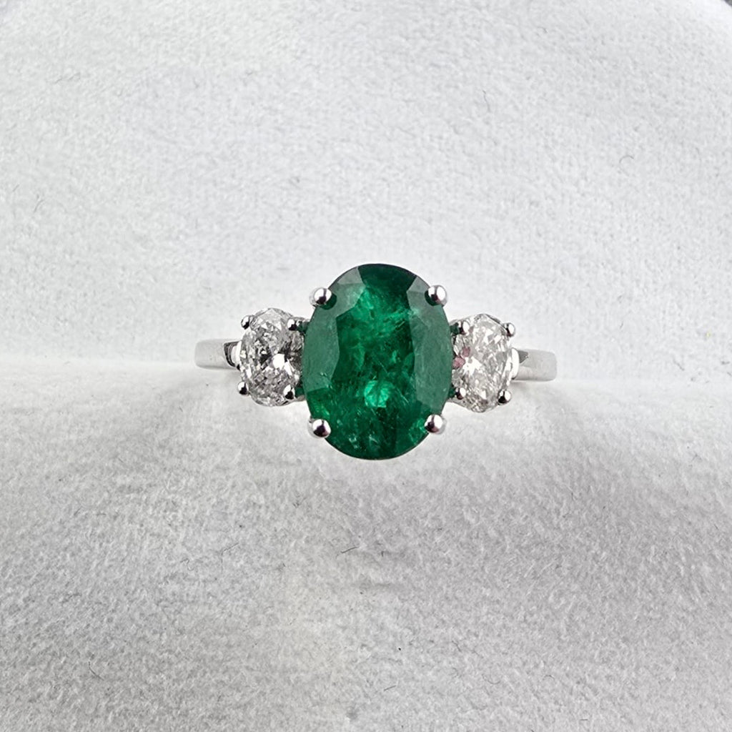 Oval Emerald and Diamond Trilogy Ring