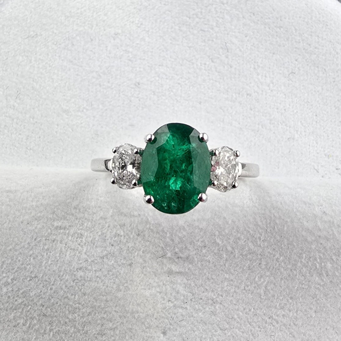Oval Emerald and Diamond Trilogy Ring