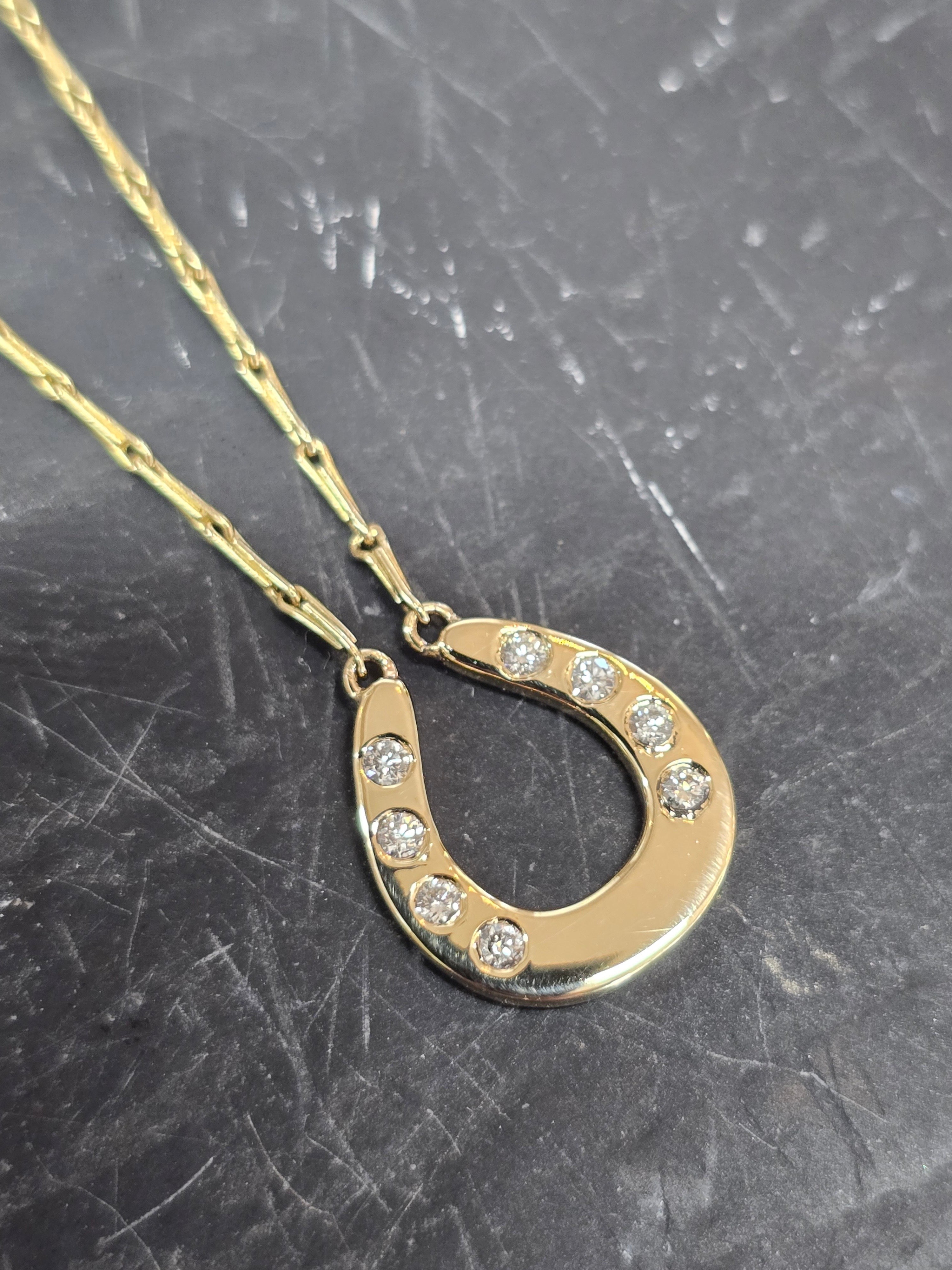 Horse Shoe Yellow Gold and Diamond Pendant