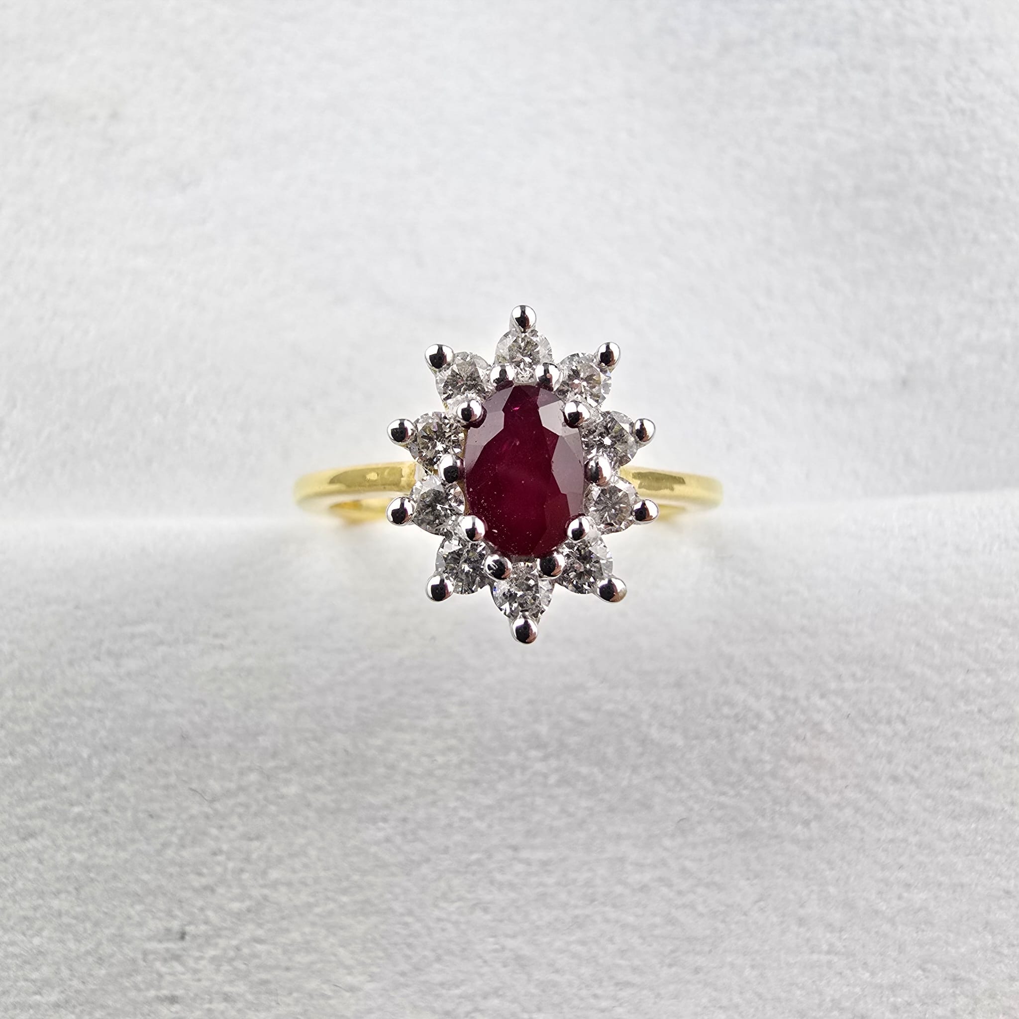 Ruby and diamond traditional cluster ring