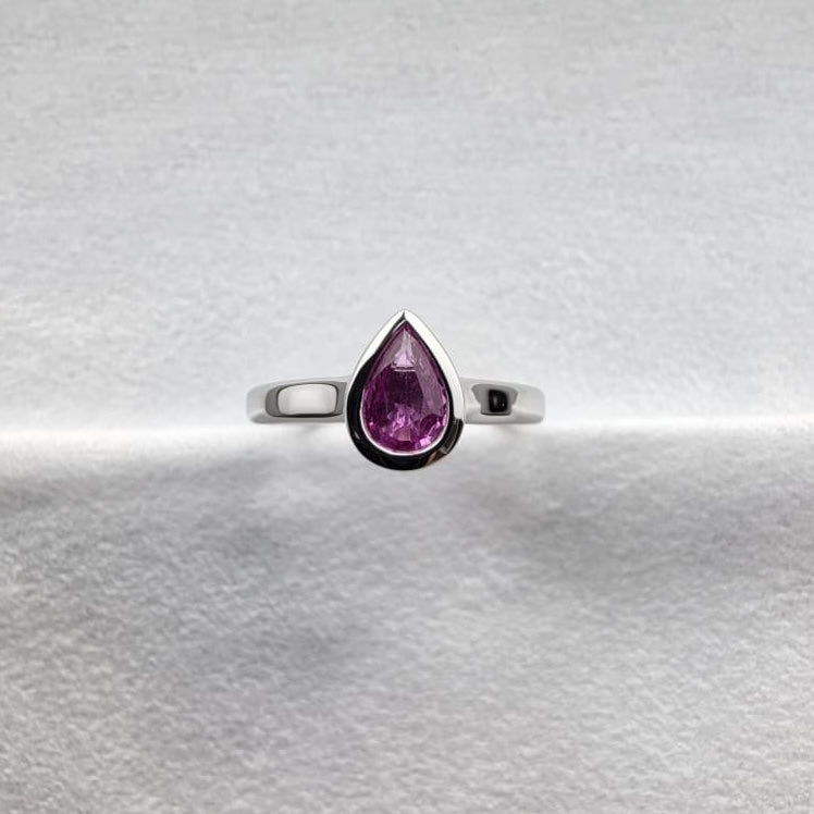 Pear Pink Sapphire Rubover Ring