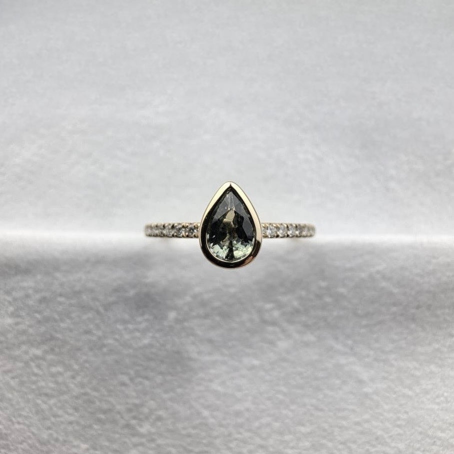 Pear Green Sapphire and Diamond Shoulder Ring