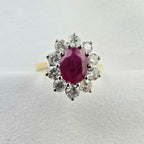 Oval Ruby and Diamond Cluster Ring