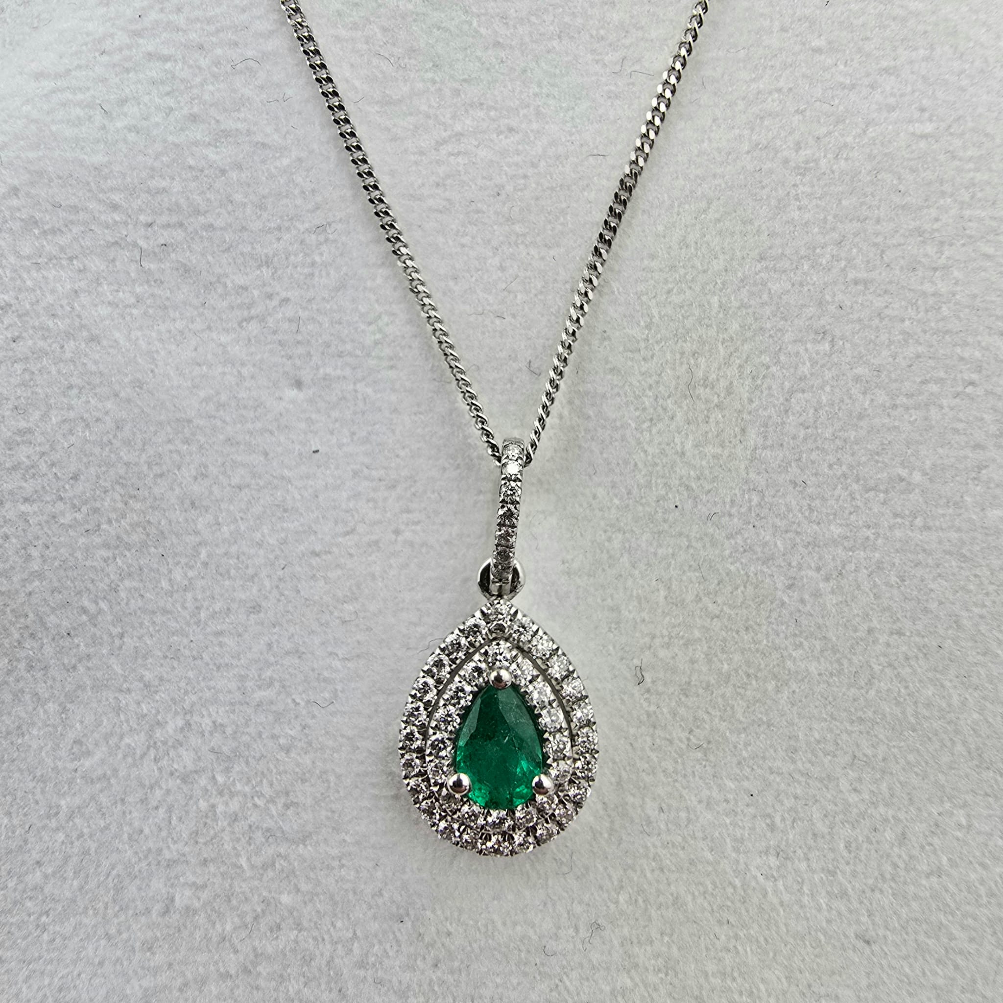 Pear Shaped Emerld Double Halo Pendant