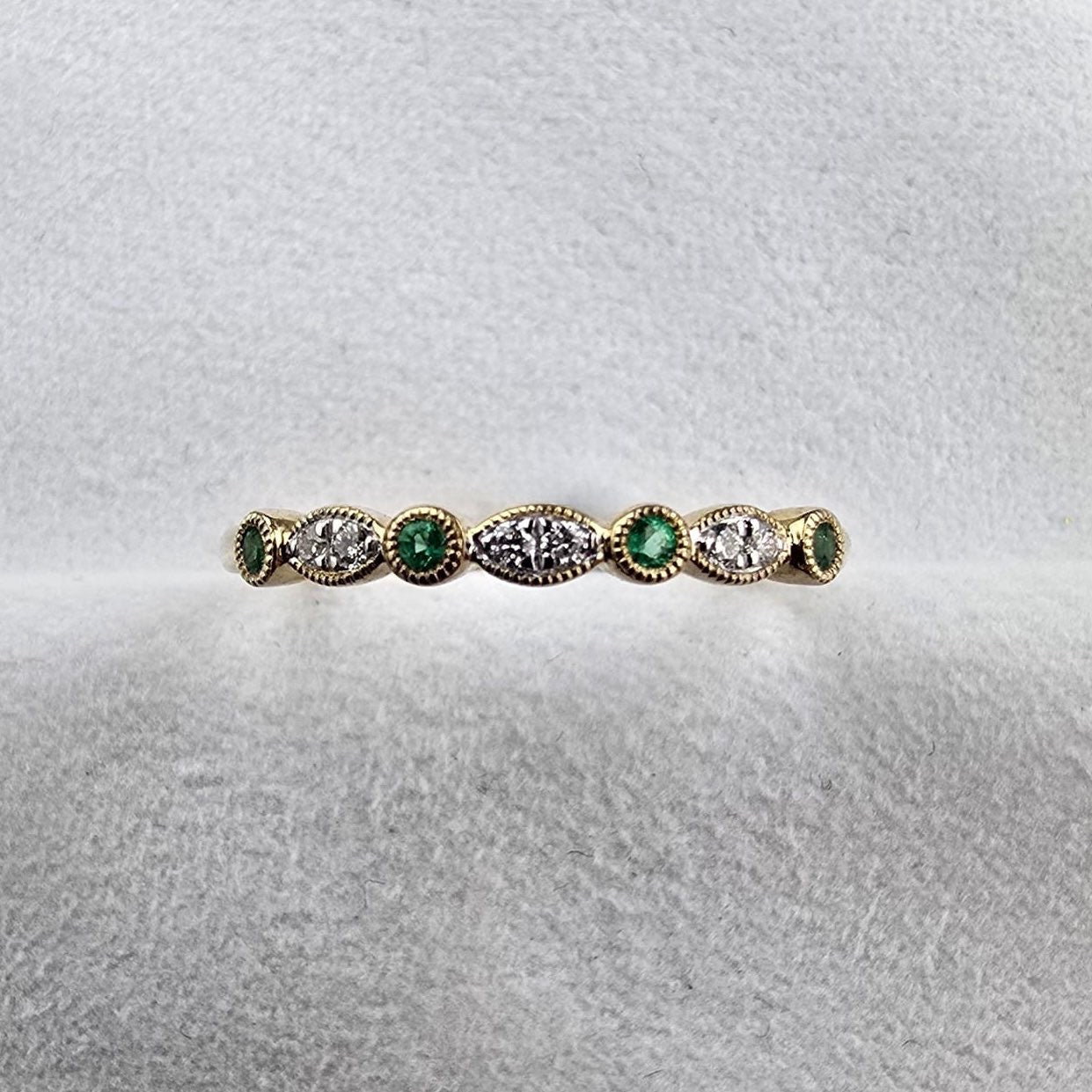 Emerald and Diamond Vintage Eternity Band