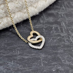 Double Heart Diamond and Yellow Gold Necklace