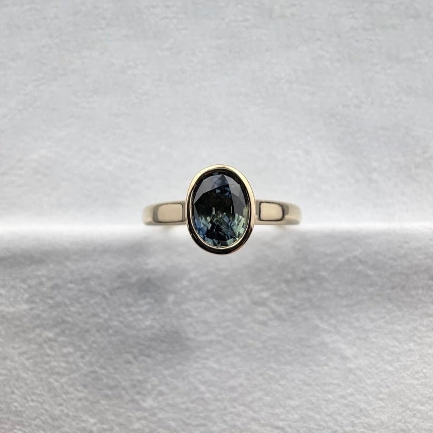 Oval Green Sapphire Rubover Ring