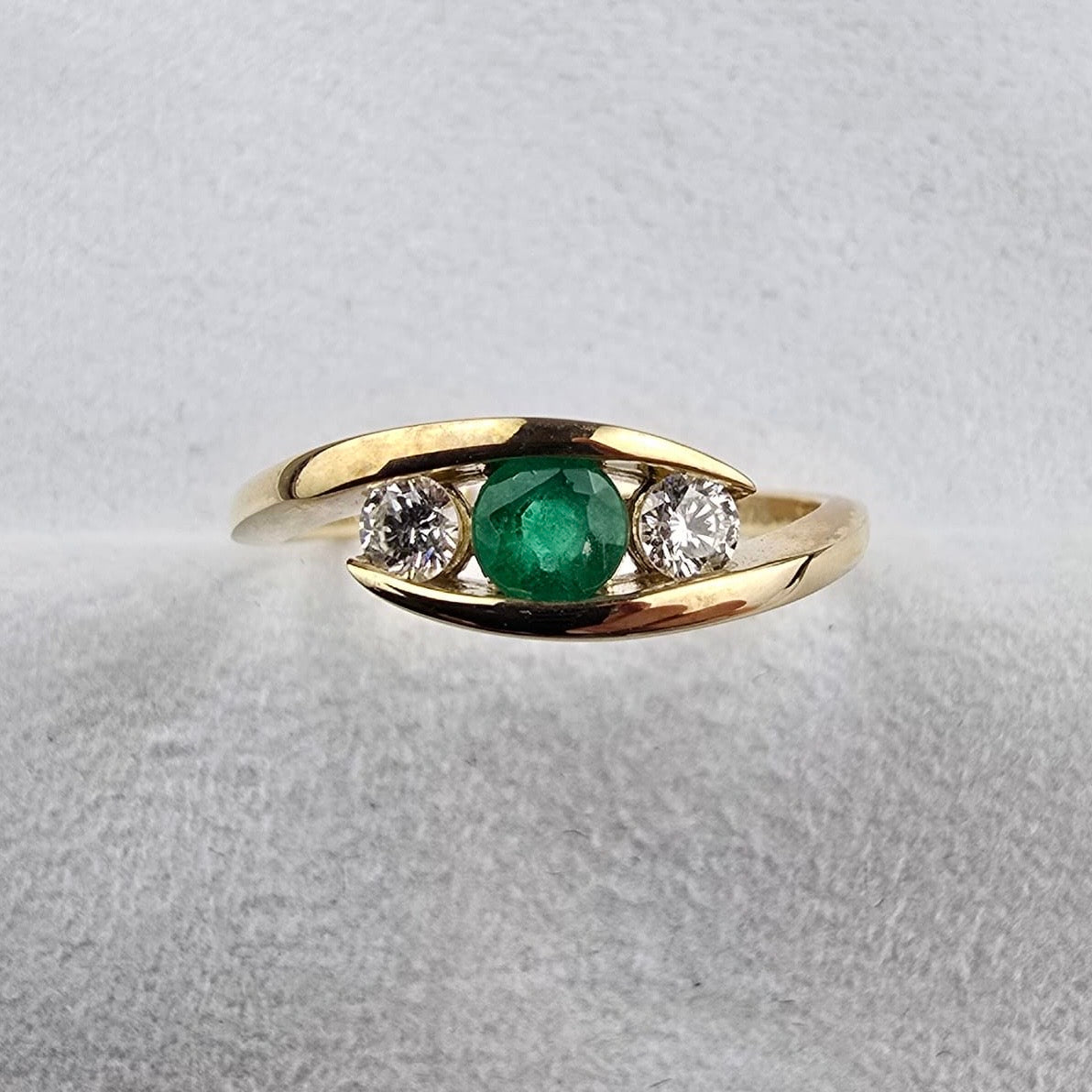 Emerald and Diamond Tension Set Ring