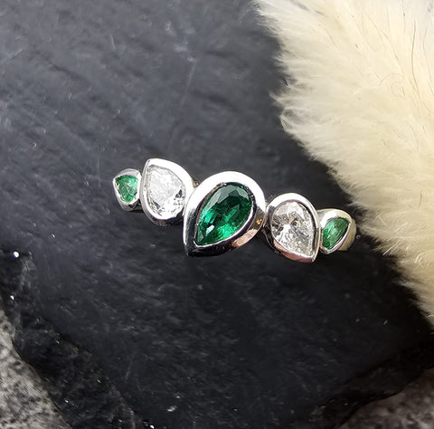 Emerald and Diamond Pear Shape Ring