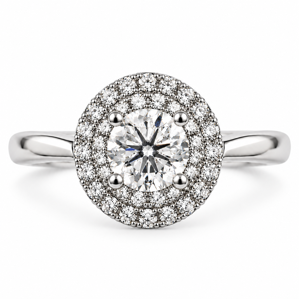 Round Diamond Double Halo Ring