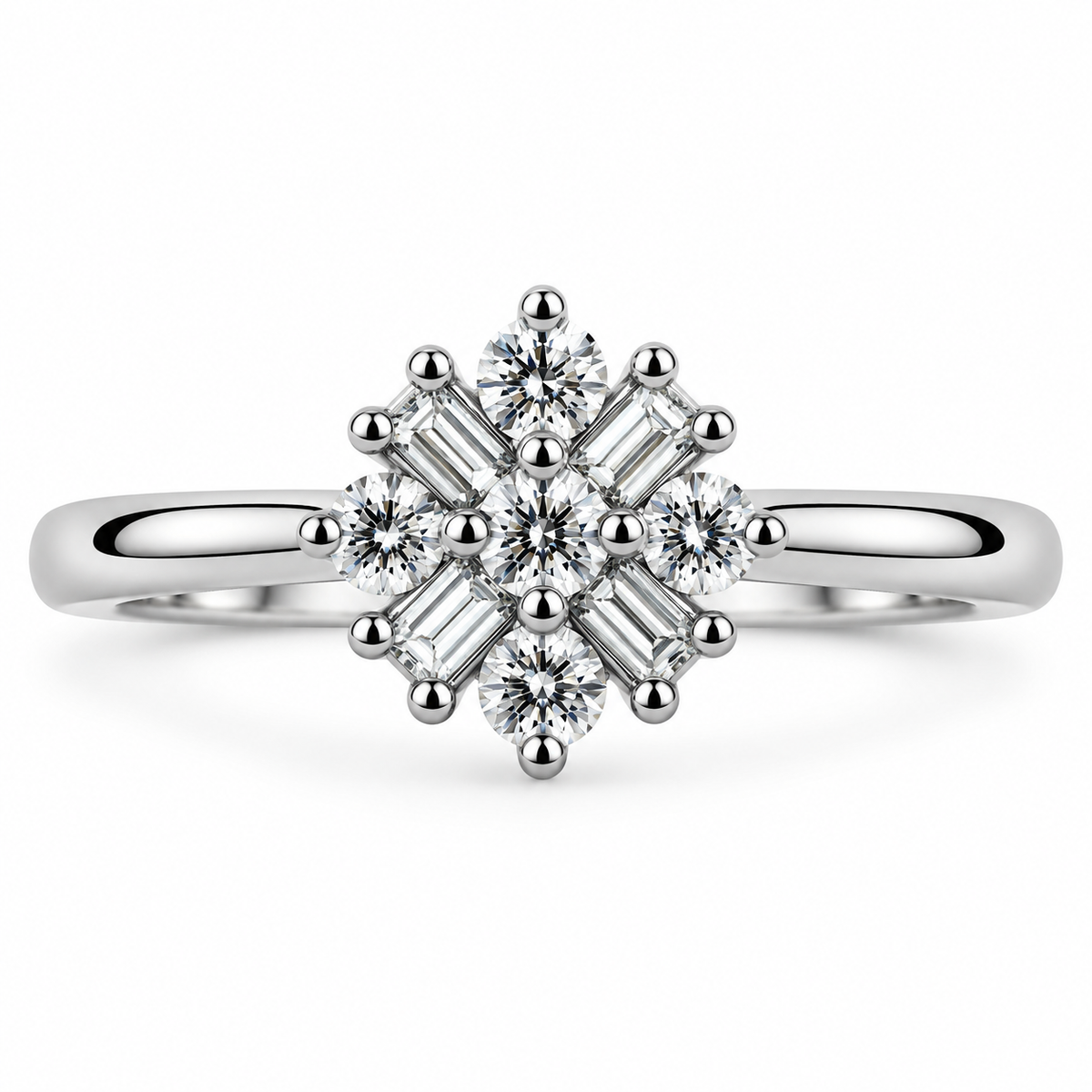 Mixed Cut Diamond Cluster Ring