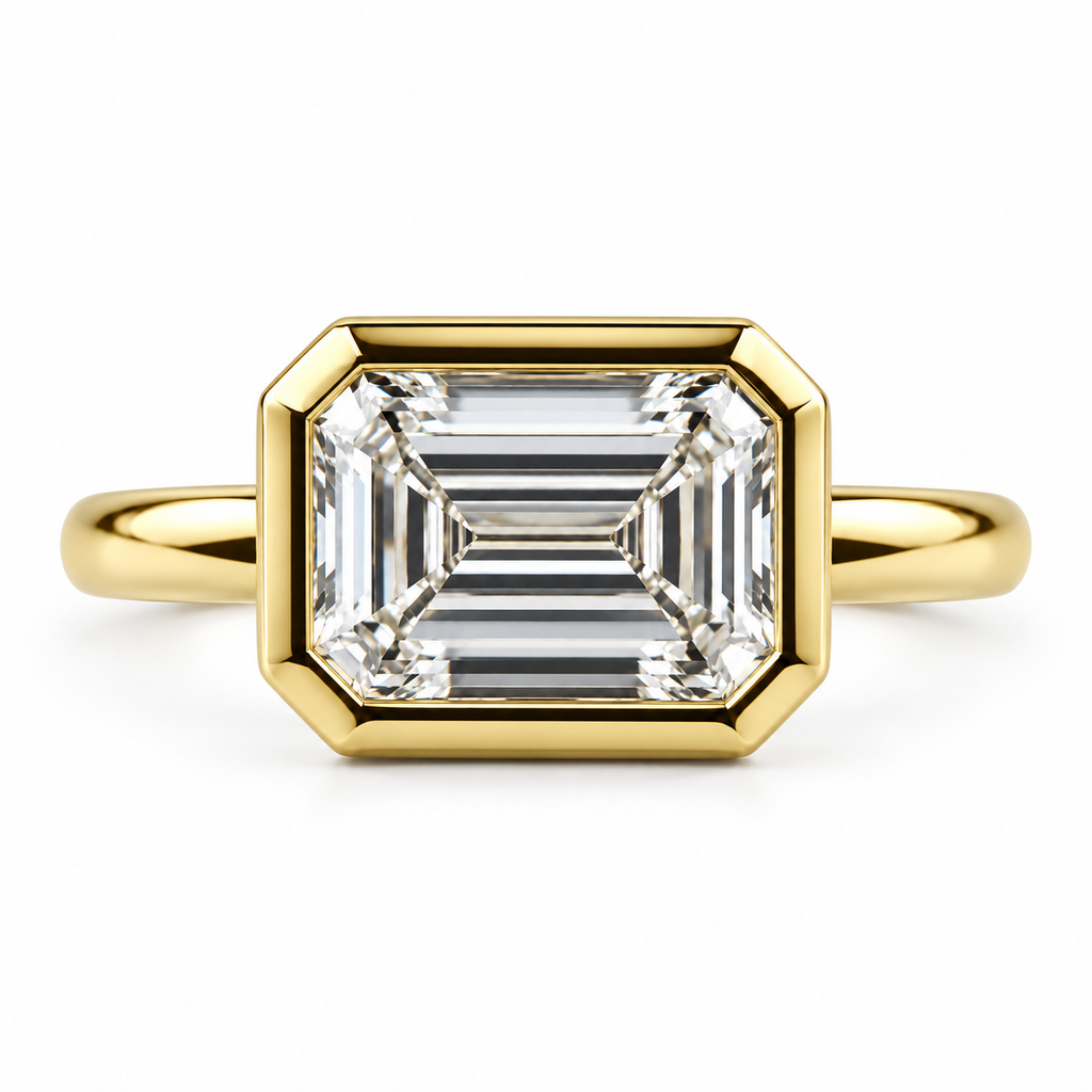 Lab Grown Bezel Set Emerald Solitaire Ring