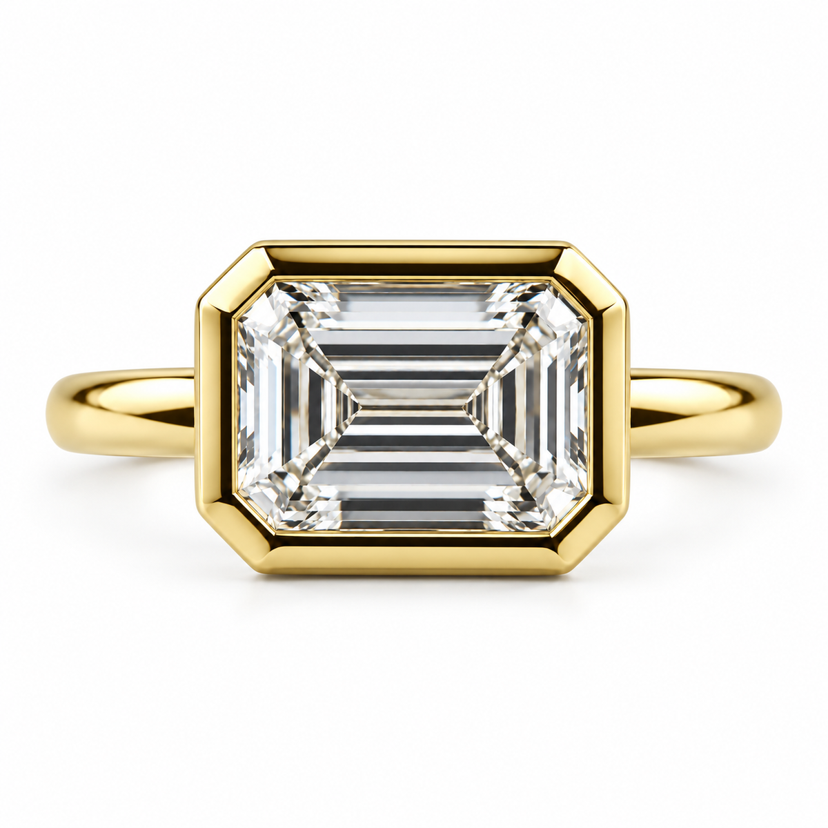 Lab Grown Bezel Set Emerald Solitaire Ring