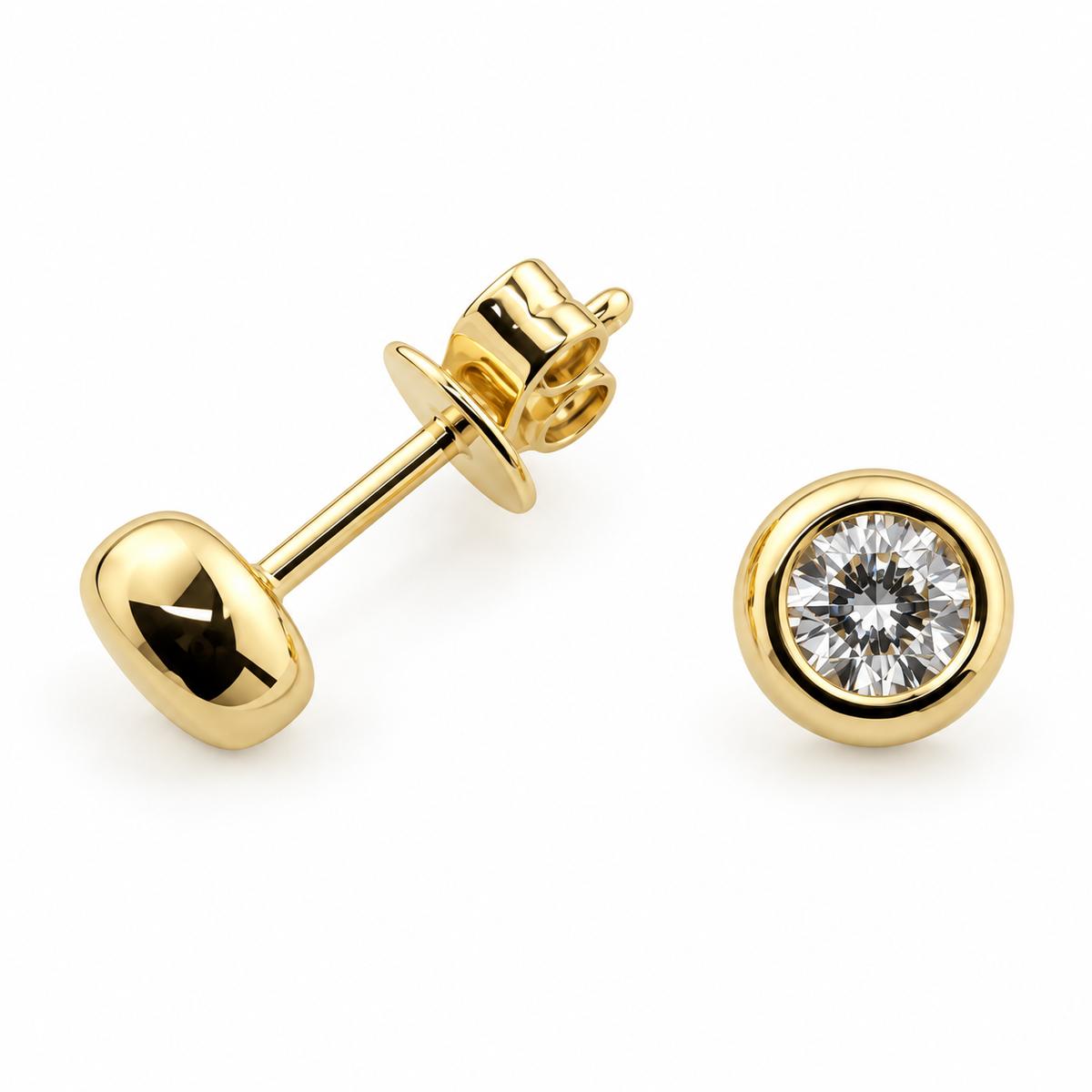 Lab Grown Round Rubover Set Diamond Studs