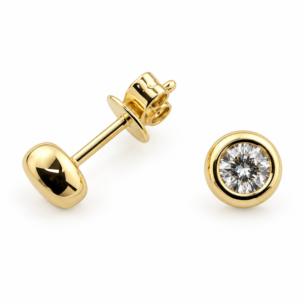 Lab Grown Round Rubover Set Diamond Studs