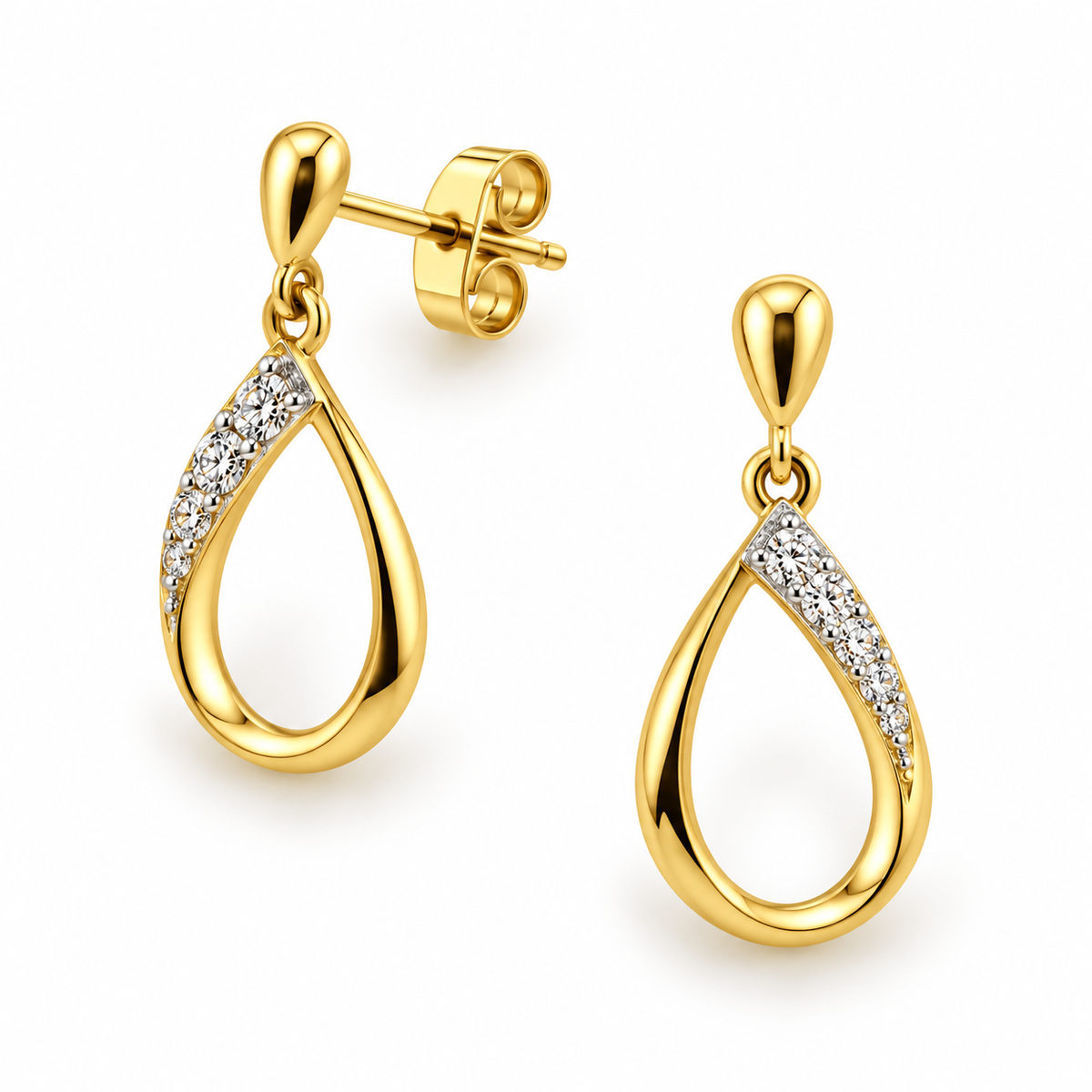 Half Pave Diamond Drop Earrings