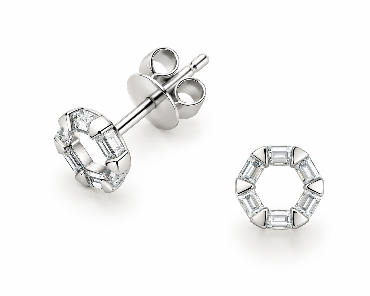Baguette Diamond Circle Earrings