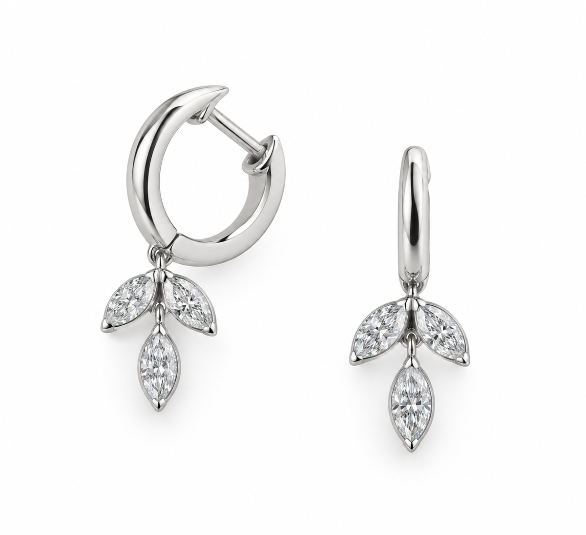 Diamond Leaf Hoop Earrings