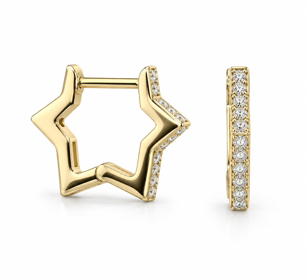 Pave set star hoop earrings