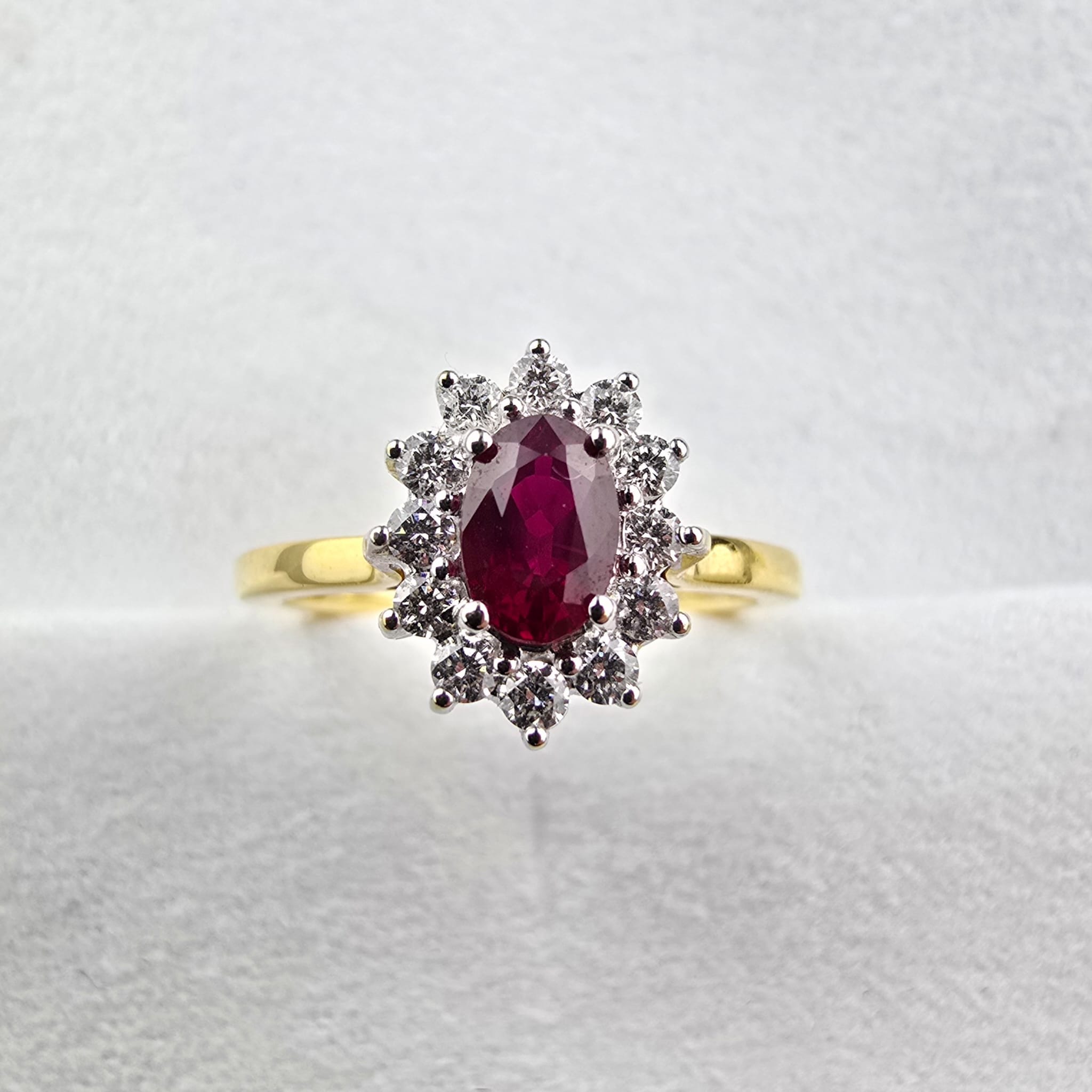 Oval Ruby and Diamond Cluster Ring