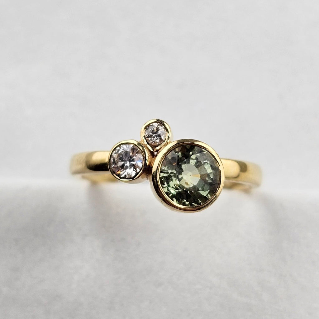 Green Sapphire and Diamond Cluster Ring