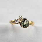 Green Sapphire and Diamond Cluster Ring