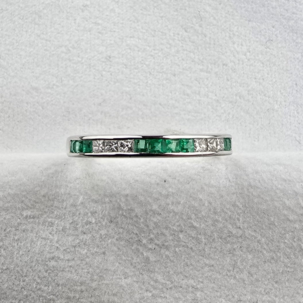 Channel Set Emerald and Diamond Band